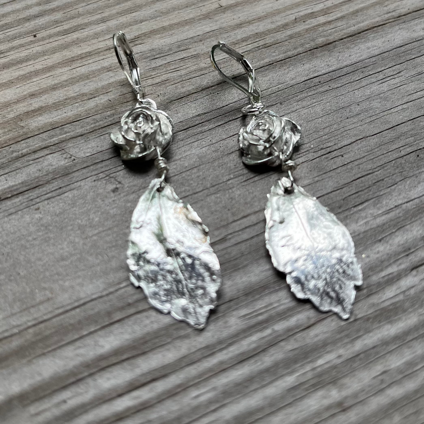 Rose and leaf earrings