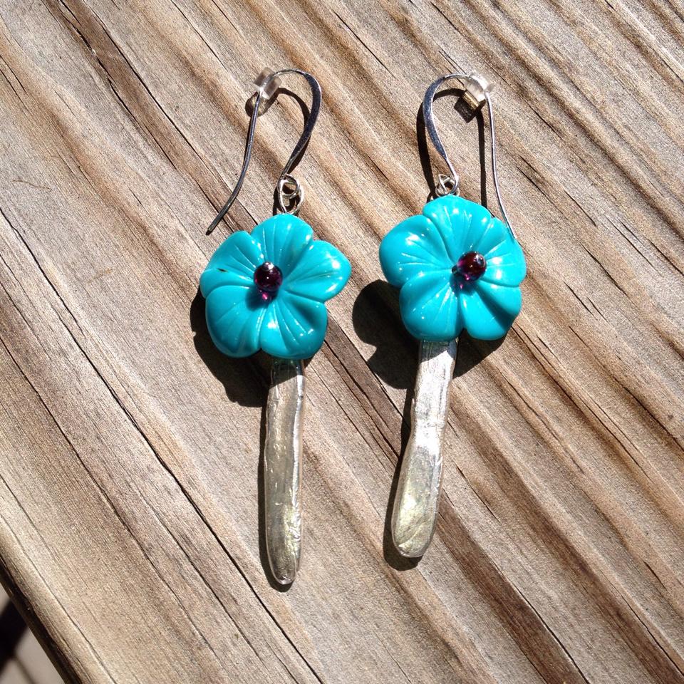 Turquoise silver garnet earring image 0