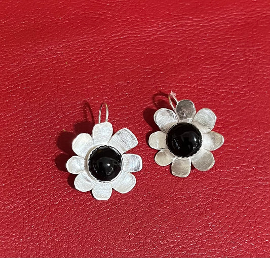 Onyx and floral earrings