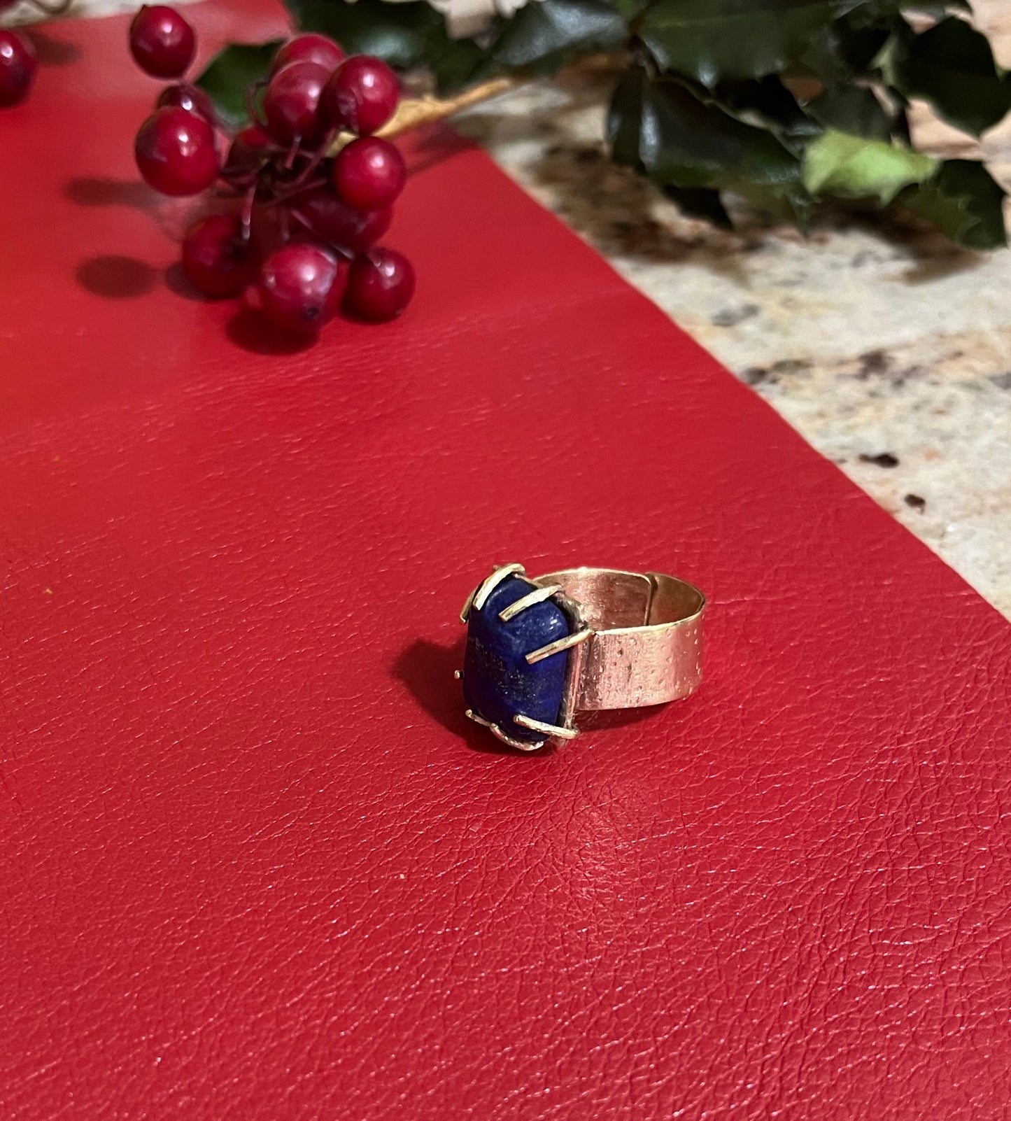 Lapis and brass ring
