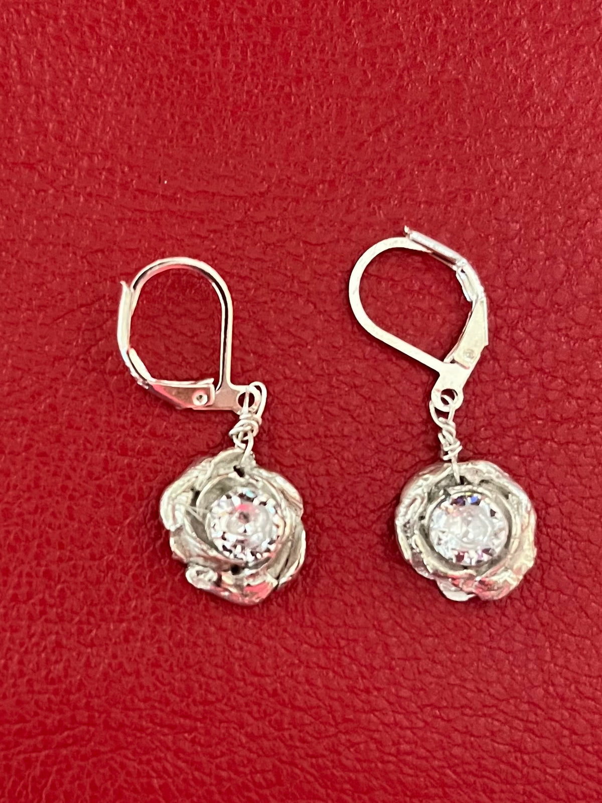 Silver rose and diamond earrings