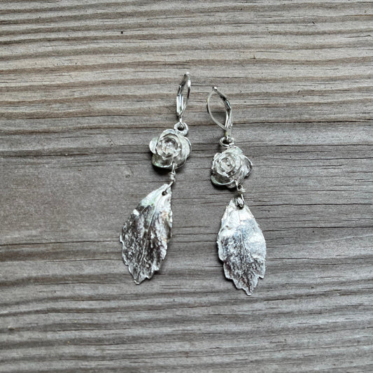Rose and leaf earrings