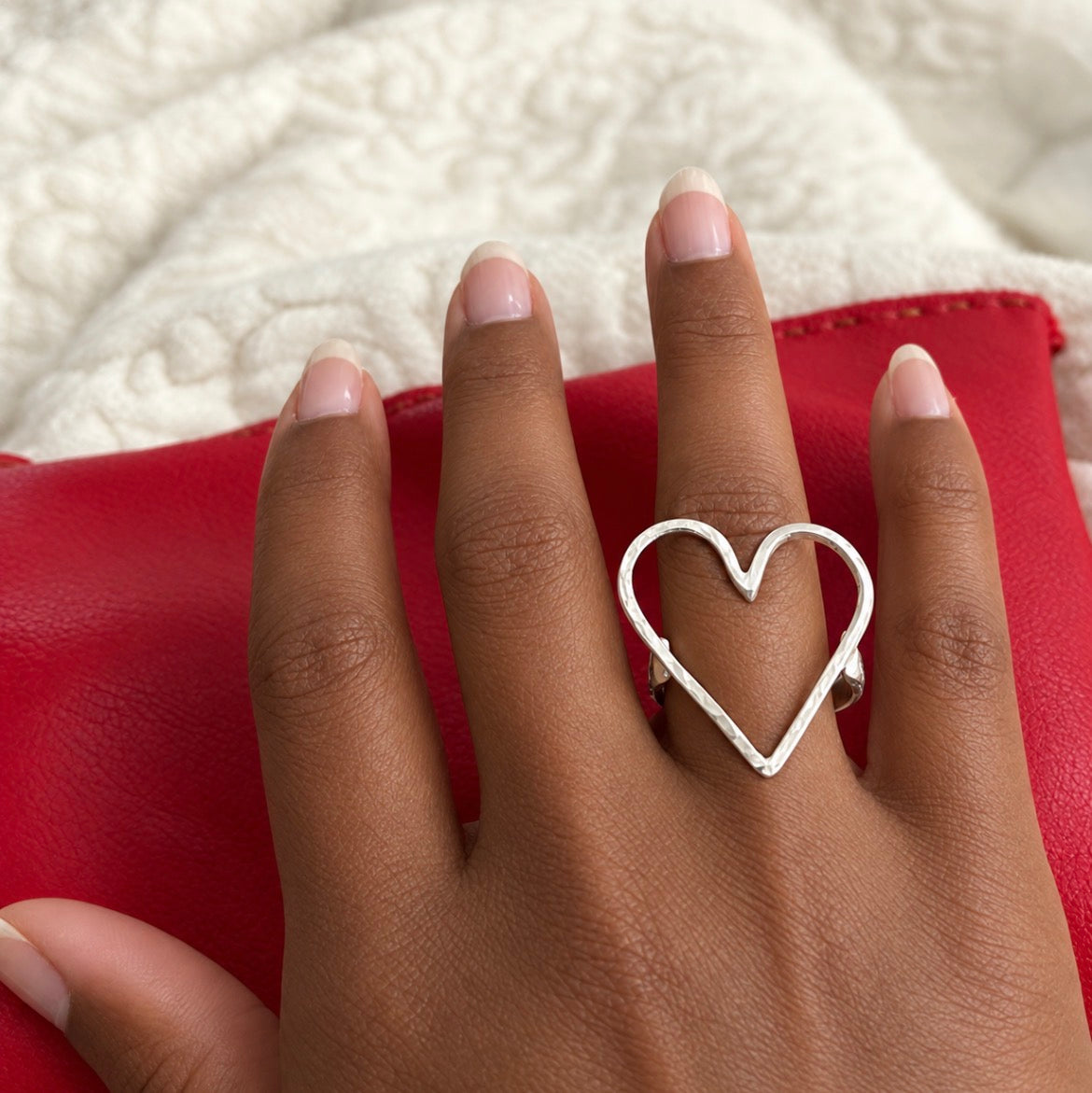 Open heart sterling ring