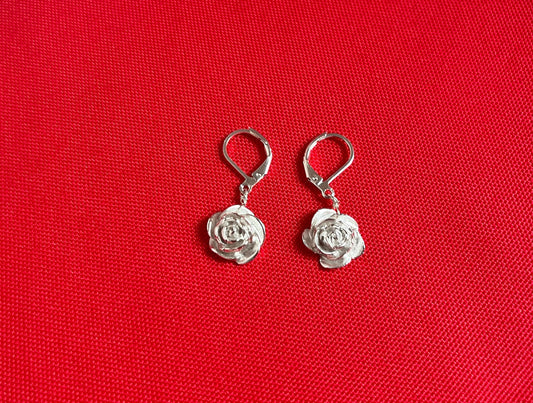 Silver rose earrings