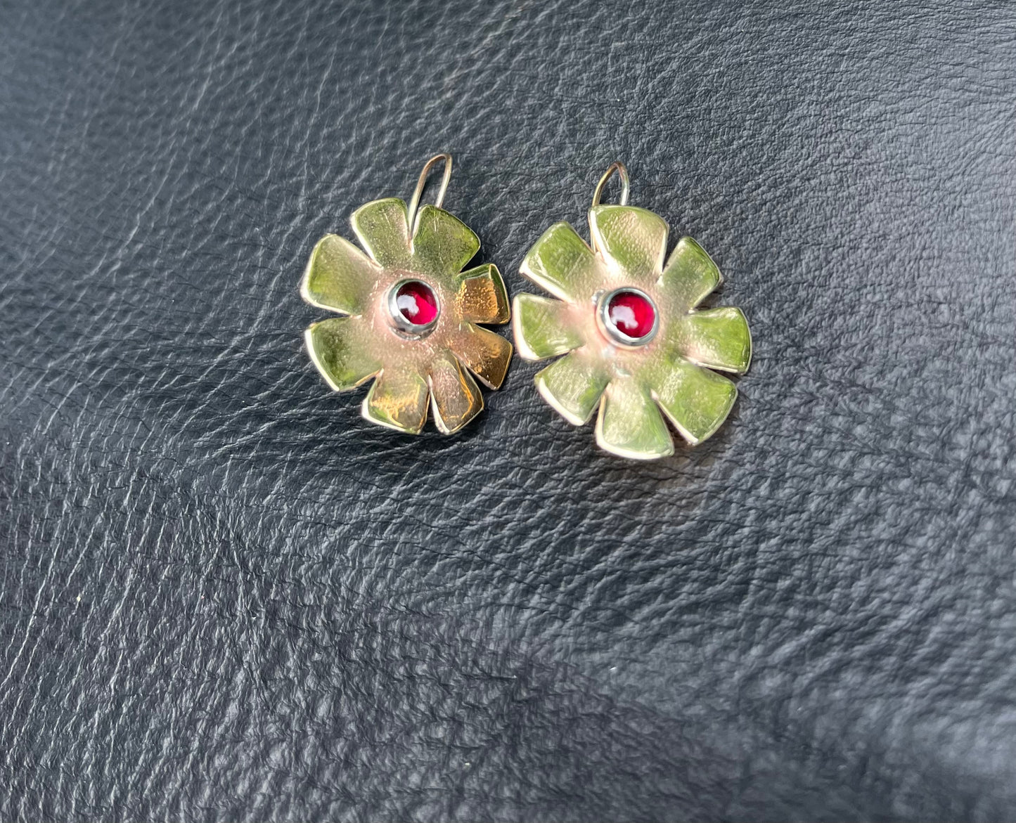 Brass garnet flower earrings