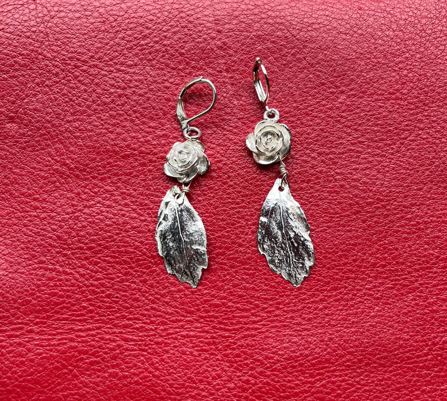 Rose and leaf earrings