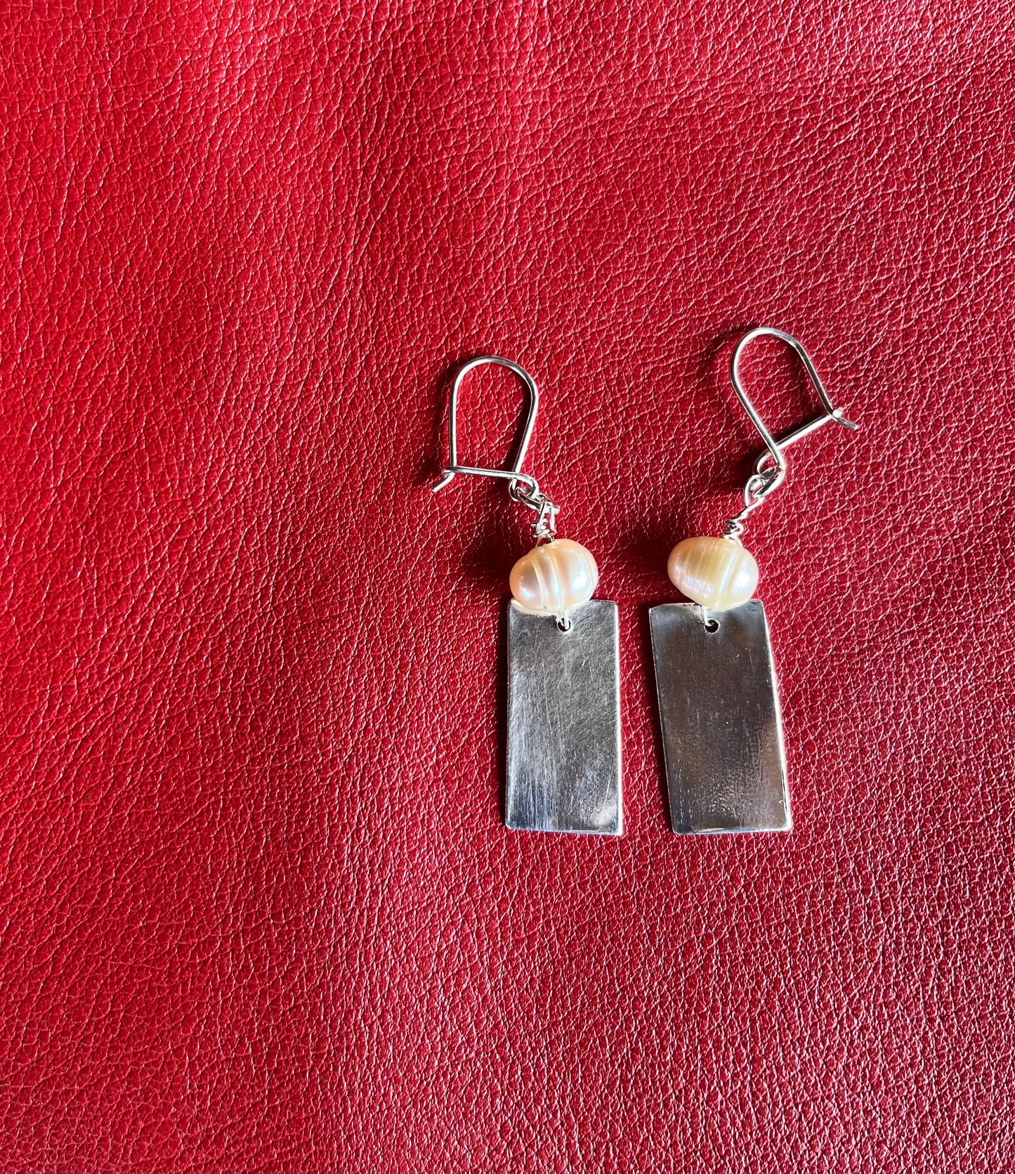 Rectangular sterling and pearl earrings