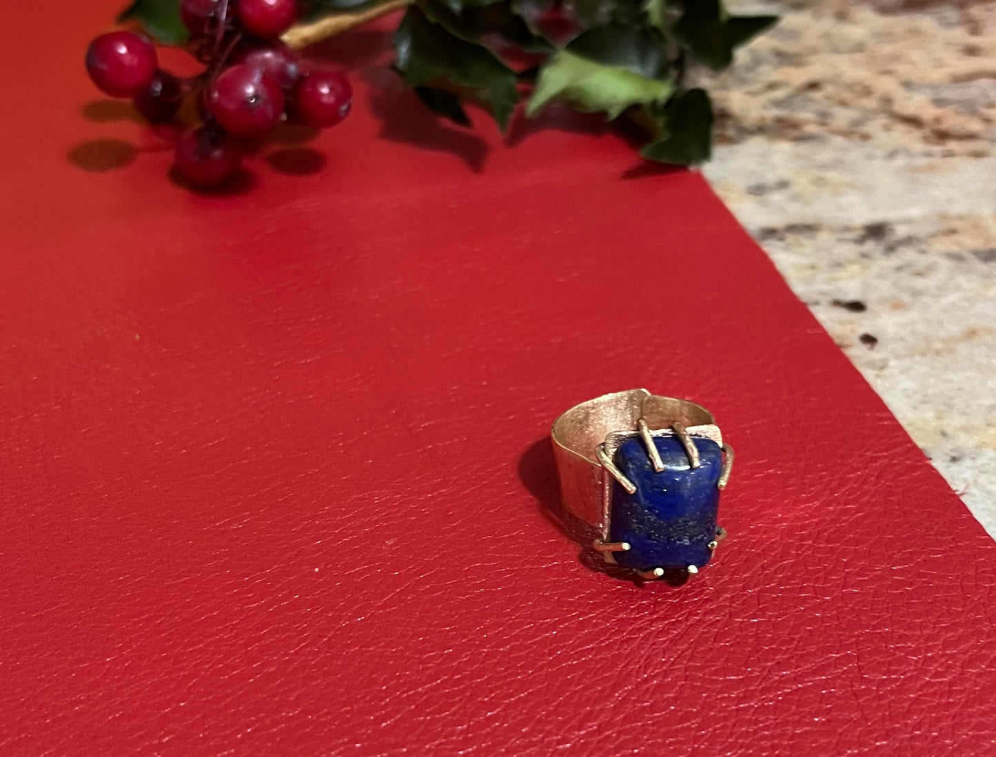Lapis and brass ring