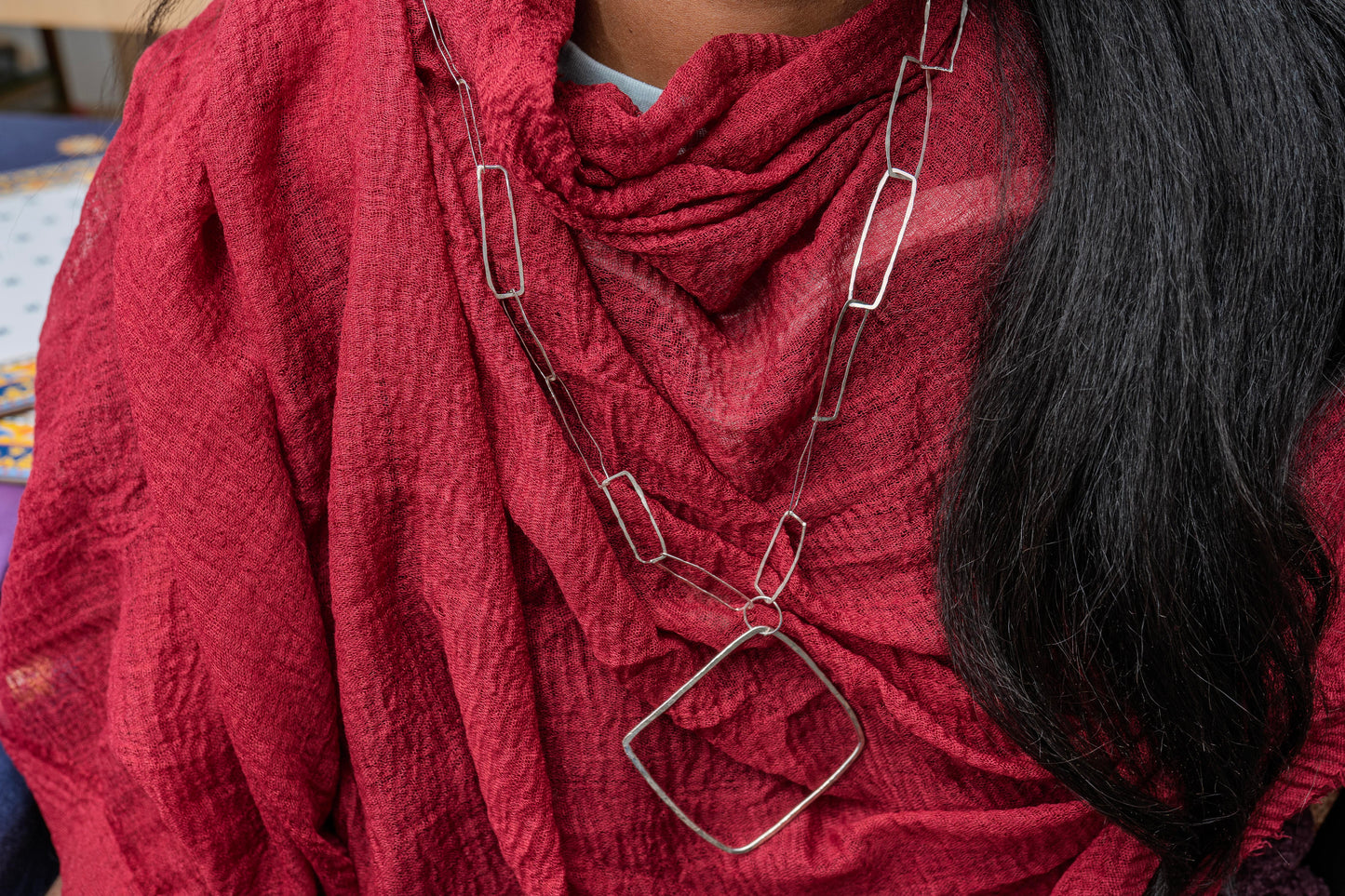 Hammered geometric necklace