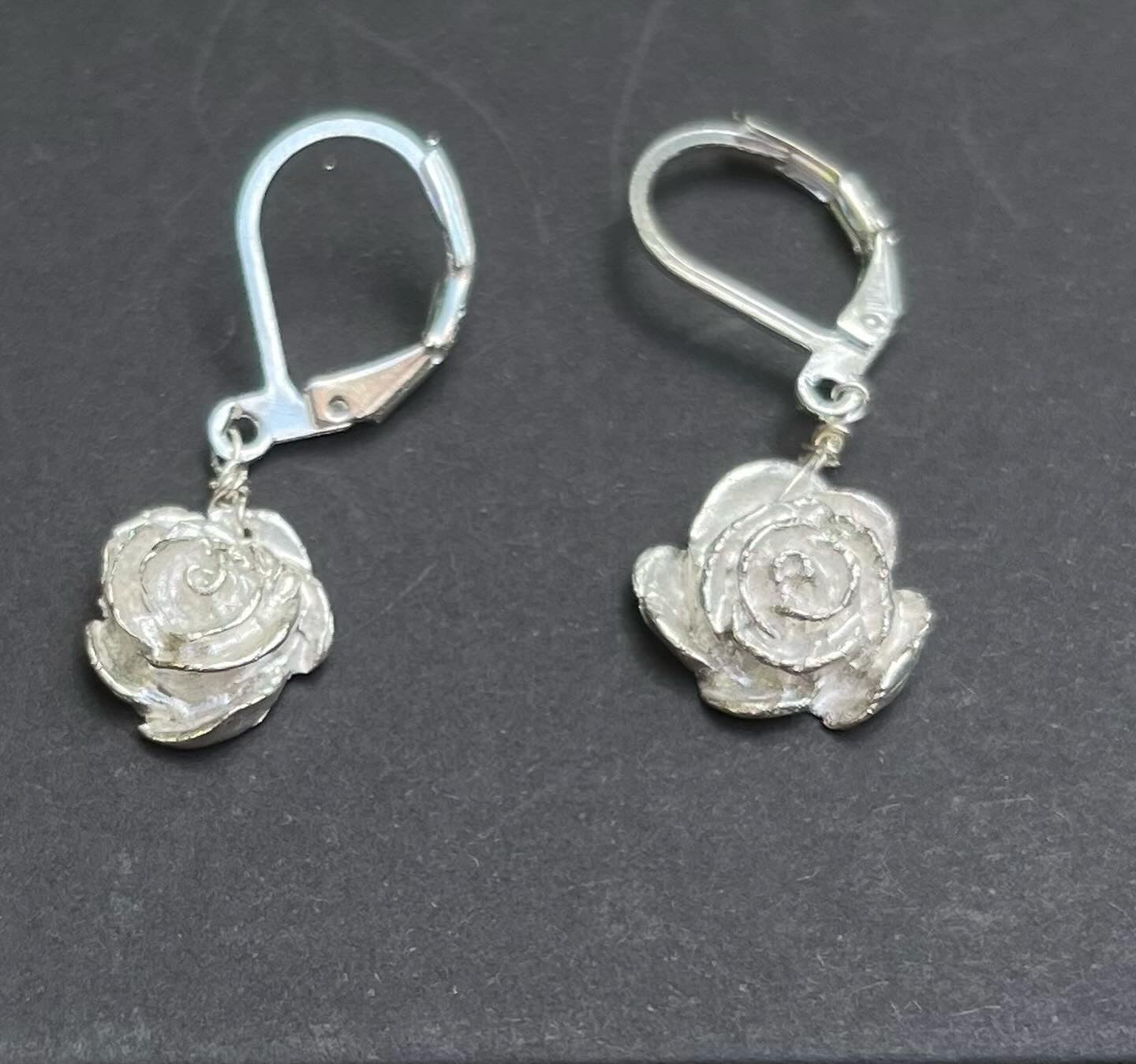 Silver rose earrings