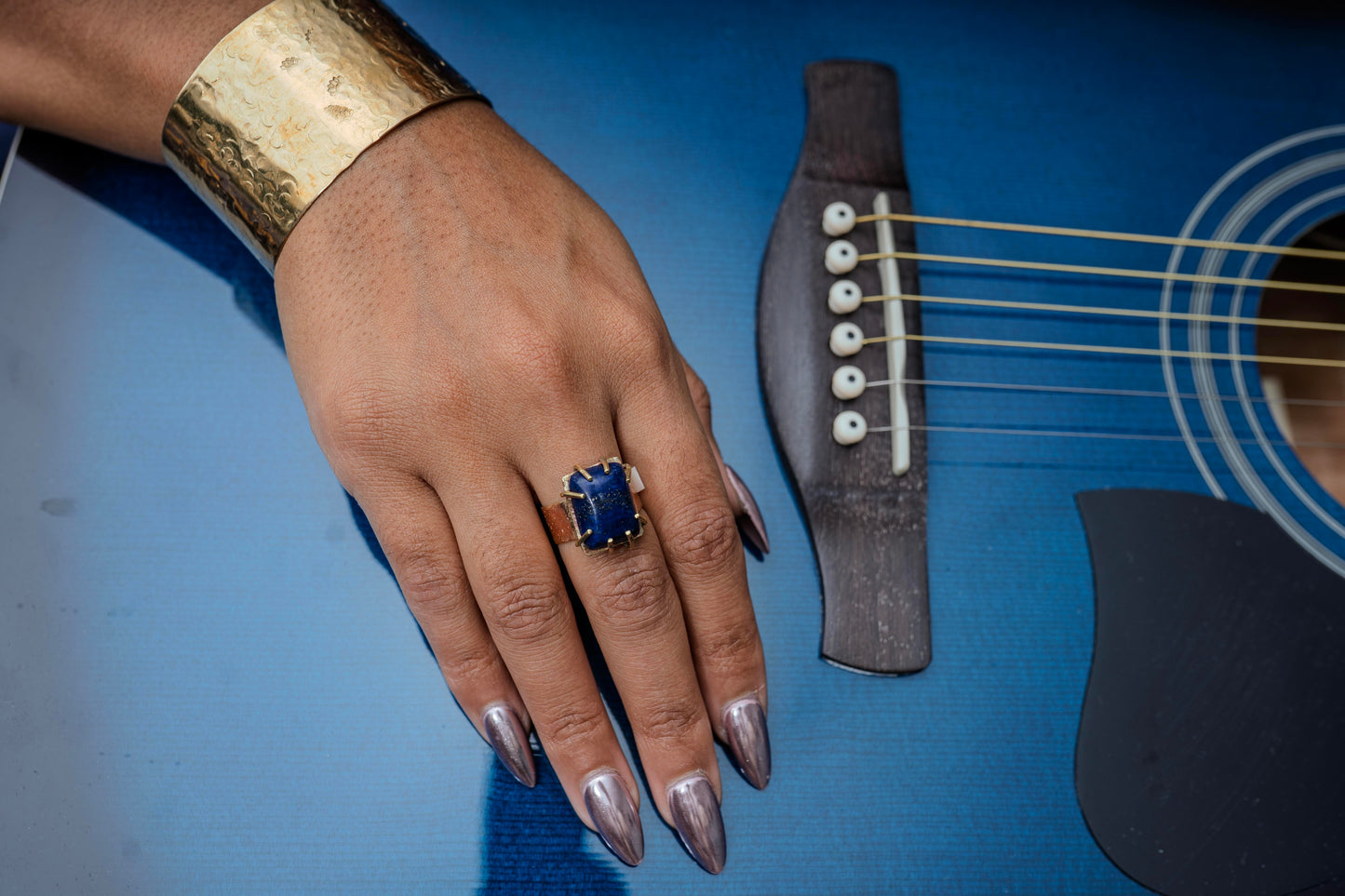 Lapis and brass ring