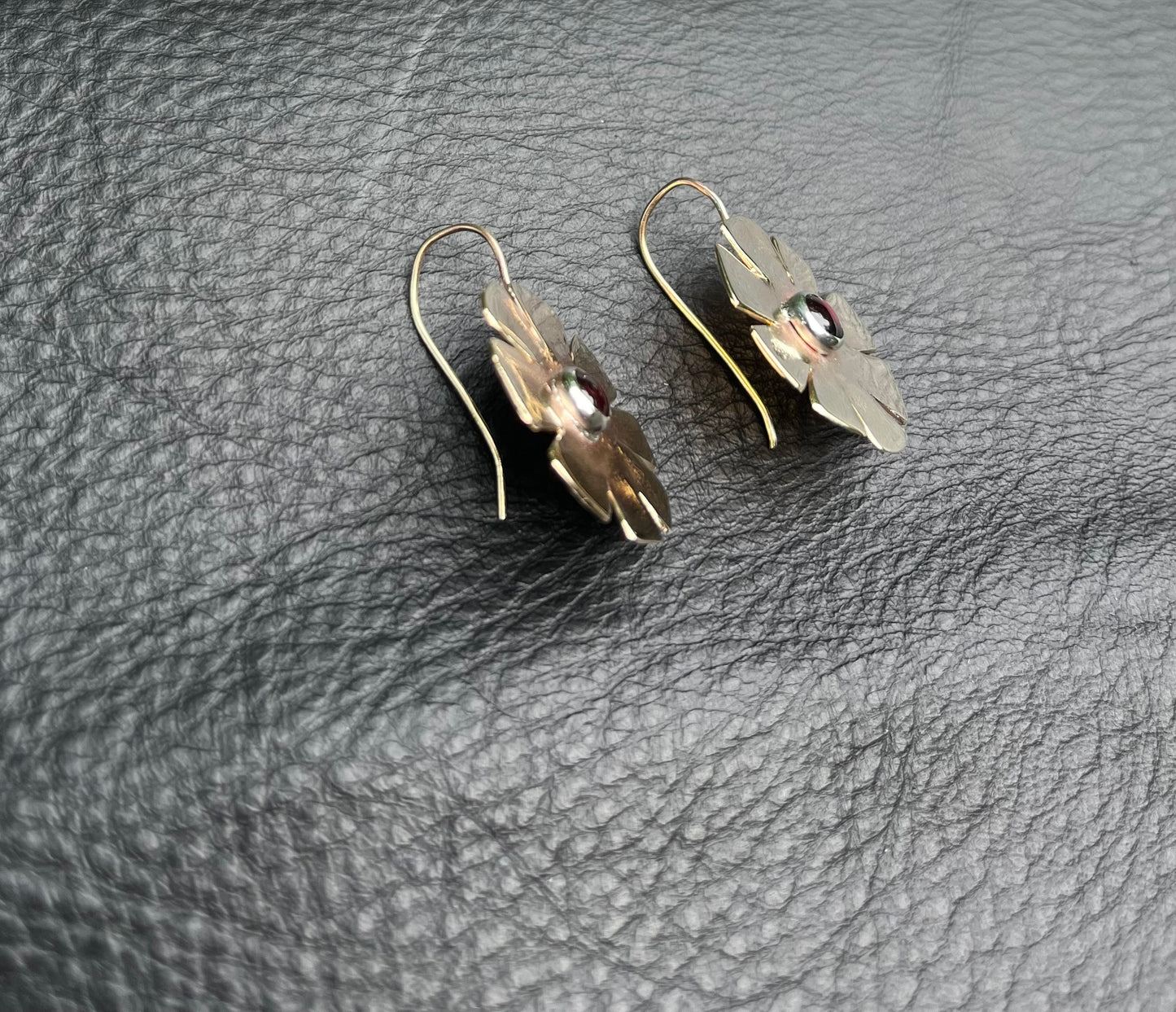 Brass garnet flower earrings