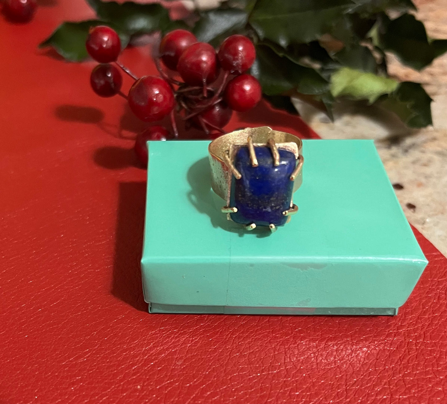 Lapis and brass ring
