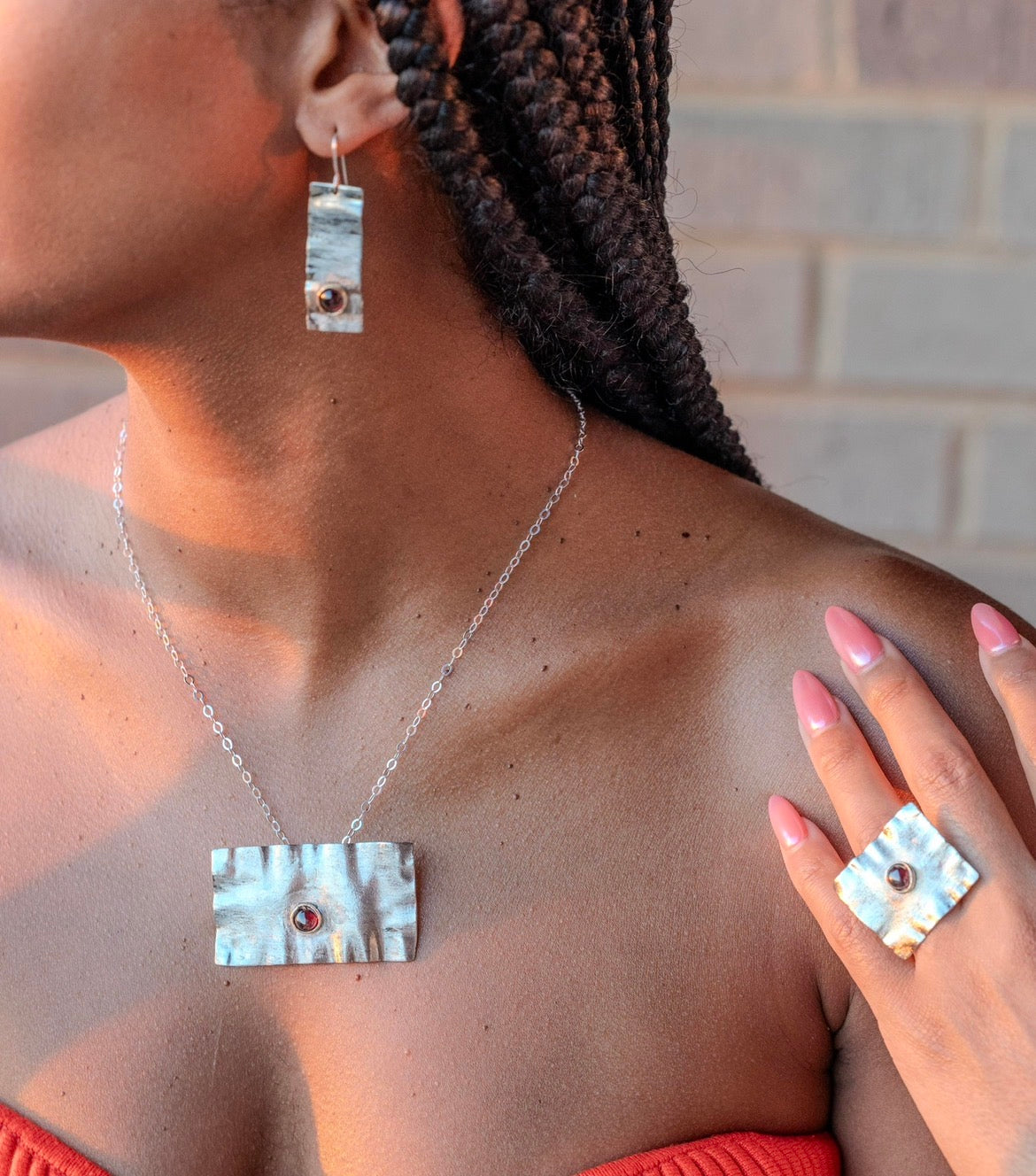 Bohemian necklace, earring and ring set