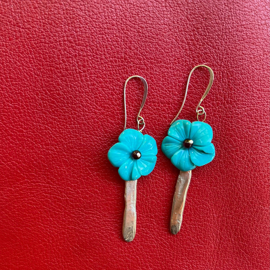 Turquoise silver garnet earring