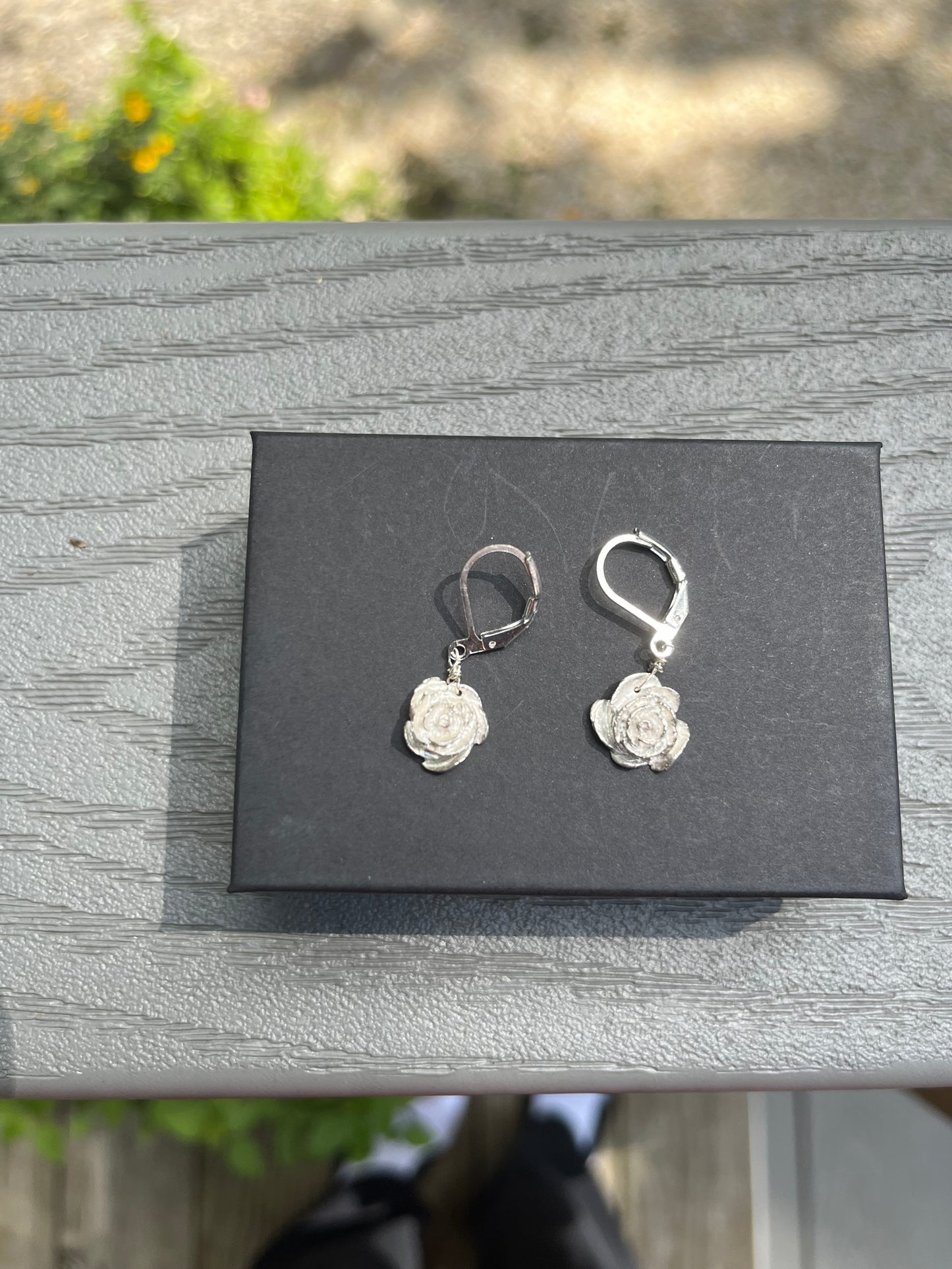 Silver rose earrings